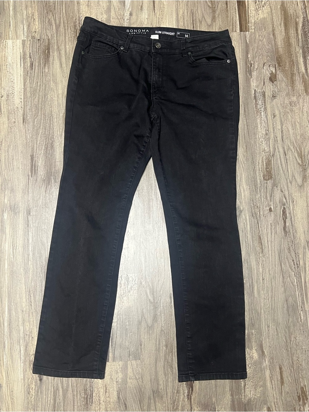 Sonoma Goods For Life Women Size 14 Black Slim Straight Stretch Jeans 34x29